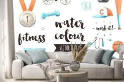 Naklejka: Sport nagrody akwarela obiektów wektorowych