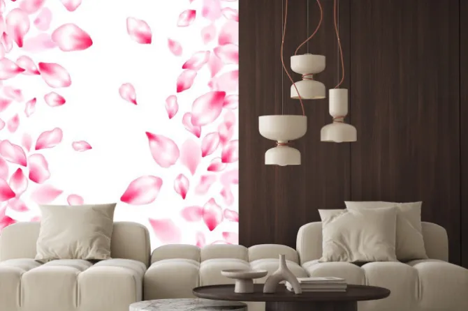 Naklejka: Spring blossom isolated petals flying