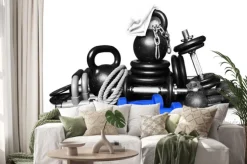 Naklejka: Sprzęt dla kulturystyki zebrane w kupie sport