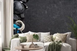 Naklejka: Sprzęt sportowy na czarnym tle. widok z góry. motywacja