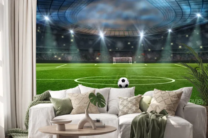 Naklejka: Stadion piłkarski z zieloną murawą