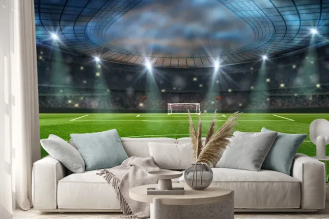 Naklejka: Stadion piłkarski z zieloną murawą