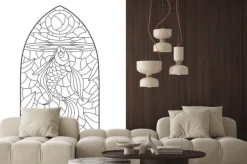 Naklejka: Stained glass window with goldfish , vector graphic to design