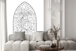Naklejka: Stained glass window with goldfish , vector graphic to design