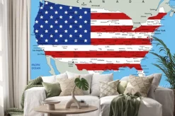 Naklejka: Stany zjednoczone bardzo szczegółowe mapy polityczne z flag narodowych.