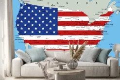 Naklejka: Stany zjednoczone bardzo szczegółowe mapy polityczne z flag narodowych.