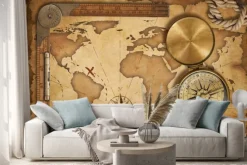 Naklejka: Stara mapa i przyrządy pomiarowe do nawigacji vintage