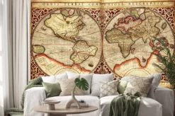 Naklejka: Stara mapa świata z podzielonym widokiem