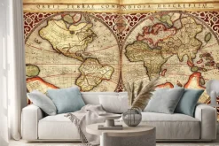 Naklejka: Stara mapa świata z podzielonym widokiem