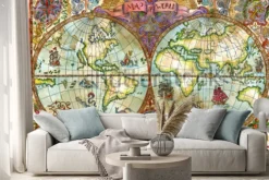 Naklejka: Stara mapa świata z ilustracjami