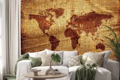 Naklejka: Stara mapa świata na hesian worek tekstury
