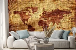 Naklejka: Stara mapa świata na hesian worek tekstury