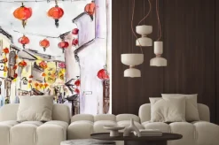 Naklejka: Stare miasto ulicy w chinach, tradycyjny chiński czerwone latarnie