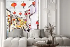 Naklejka: Stare miasto ulicy w chinach, tradycyjny chiński czerwone latarnie