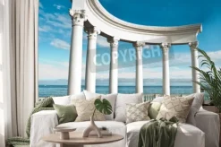 Naklejka: Starożytne greckie kolumny na tle błękitnego nieba i morza