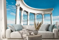 Naklejka: Starożytne greckie kolumny na tle błękitnego nieba i morza