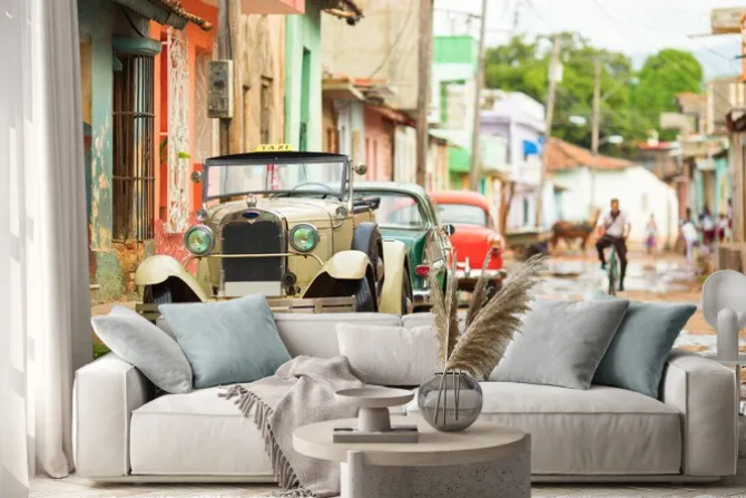 Naklejka: Stary cabrio samochód na ulicy w trinidad, kuba