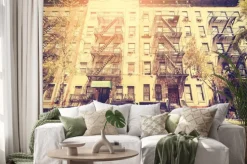 Naklejka: Stary film stylu retro zdjęcie ulicy w nowym jorku, usa.