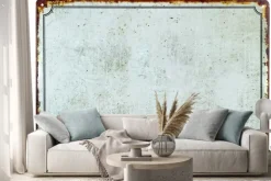 Naklejka: Stary pusty zardzewiały metalowy znak z tłem kopii przestrzeni