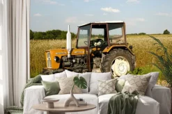 Naklejka: Stary traktor pracujący na wiejskim polu