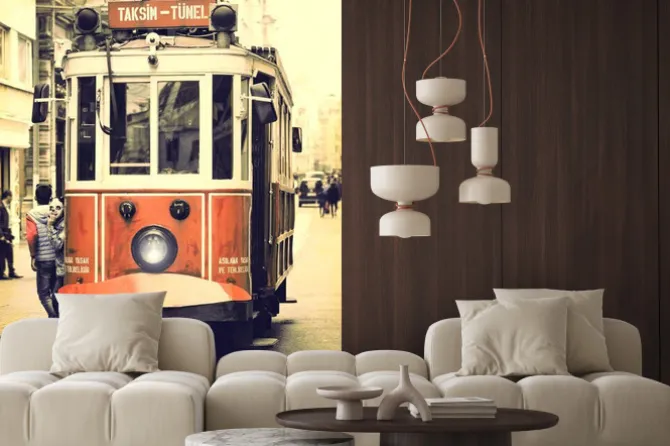 Naklejka: Stary tramwaj na ulicy istiklal w stambule.