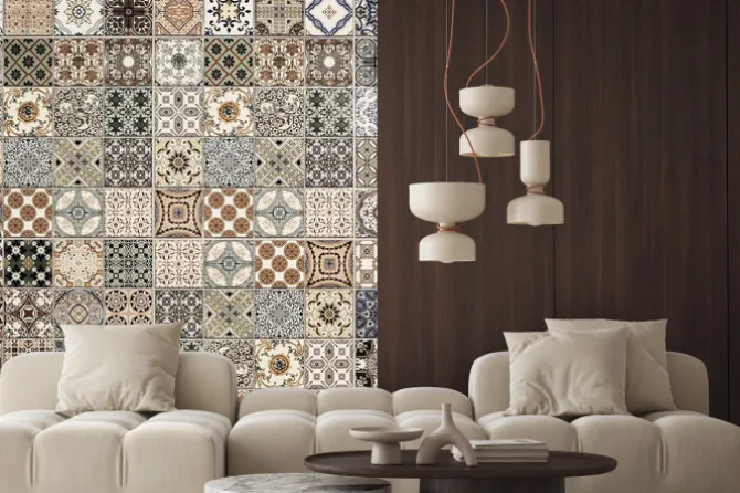 Naklejka: Starzy ścienni ceramicznych płytek wzory handcraft od thailand