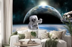 Naklejka: Statek kosmiczny i astronauta w kosmosie