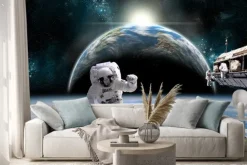 Naklejka: Statek kosmiczny i astronauta w kosmosie