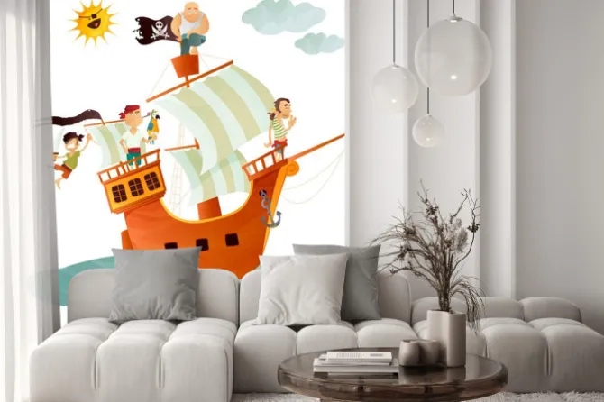 Naklejka: Statek piracki na morzu