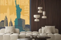 Naklejka: Statua wolności i budynki nowego jorku w stylu plakatowym
