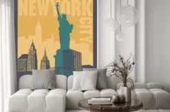 Naklejka: Statua wolności i budynki nowego jorku w stylu plakatowym