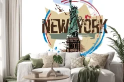 Naklejka: Statua wolności, nowy jork / usa. projekt miasta. ręcznie rysowane