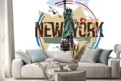 Naklejka: Statua wolności, nowy jork / usa. projekt miasta. ręcznie rysowane