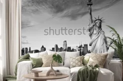 Naklejka: Statua wolności z wieżowcami nowego jorku w tle