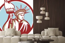 Naklejka: Statue of liberty gospodarstwa flaming torch koła retro