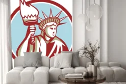 Naklejka: Statue of liberty gospodarstwa flaming torch koła retro