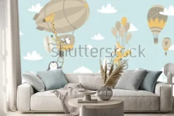 Naklejka: Sterowiec z balonami i balonikami dla dzieci