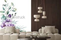 Naklejka: Storczyk w kompozycji z tropikalnymi liśćmi