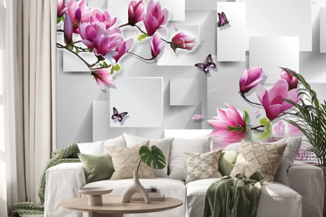 Naklejka: Storczyki na geometrycznym tle