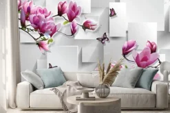 Naklejka: Storczyki na geometrycznym tle