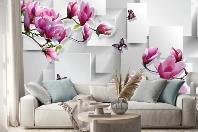 Naklejka: Storczyki na geometrycznym tle