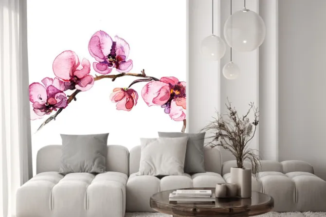 Naklejka: Storczyki w odcieniach różu i fioletu w stylu akwareli