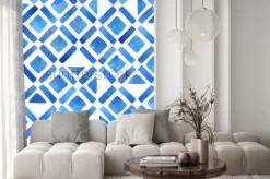 Naklejka: Streszczenie akwarela geometryczne dachówka. wzór w kolorze niebieskim