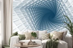 Naklejka: Streszczenie architektura tunelu z światła tle