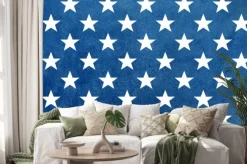 Naklejka: Streszczenie ciemny niebieski akwarela wzór z białymi gwiazdami.