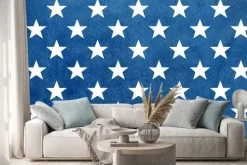 Naklejka: Streszczenie ciemny niebieski akwarela wzór z białymi gwiazdami.