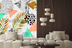 Naklejka: Streszczenie lato geometryczny wzór. trójkąty z liśćmi palmowymi