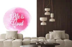 Naklejka: Streszczenie różowy rysunek odręczny zmywanie akwarele na białym