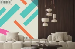 Naklejka: Streszczenie 80s retro tło z geometrycznych kształtów i wzoru.