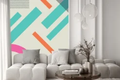 Naklejka: Streszczenie 80s retro tło z geometrycznych kształtów i wzoru.